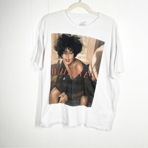 Whitney Houston White Graphic Short Sleeve Tee Large
